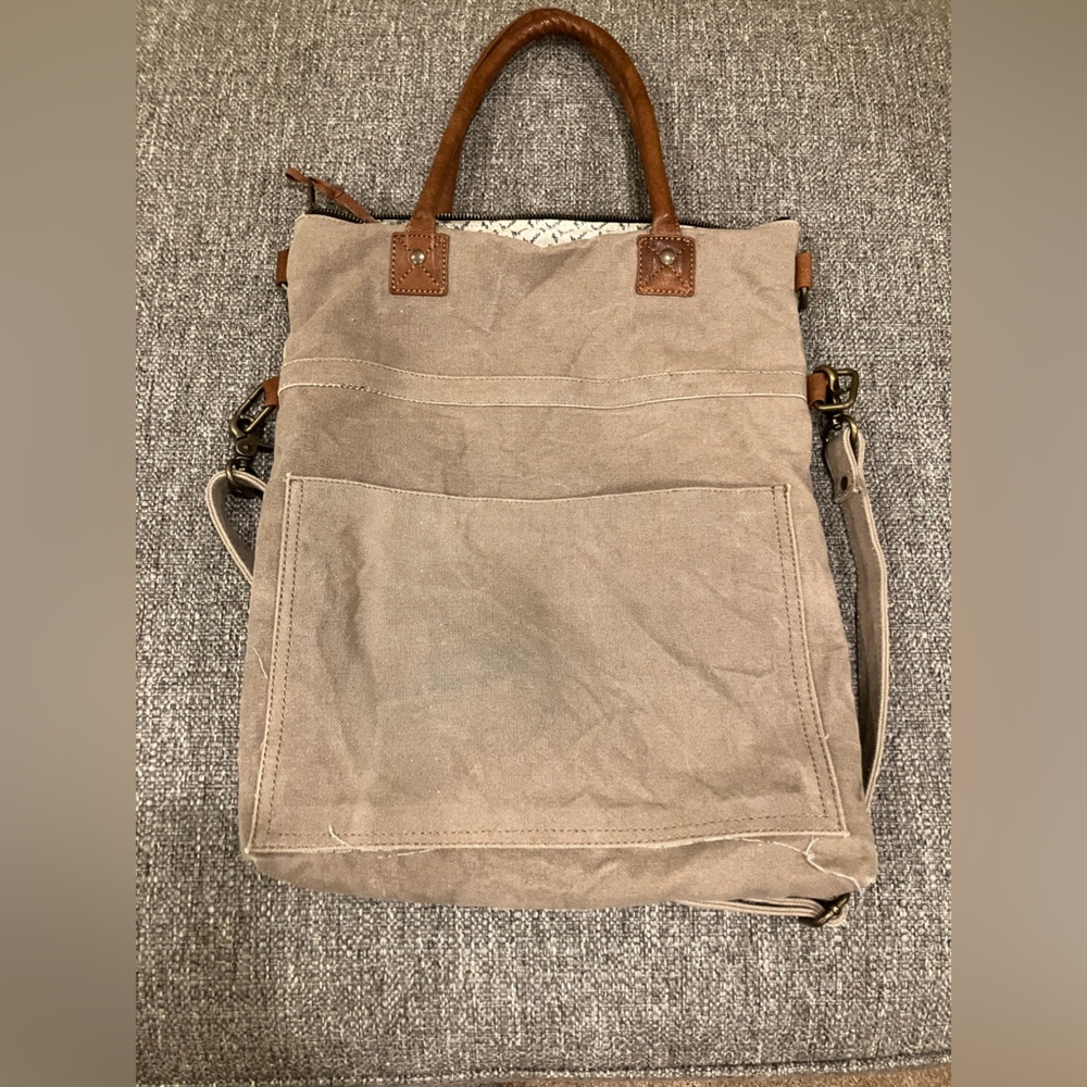 Mona B canvas/leather convertible crossbody satchel - Picture 2 of 10